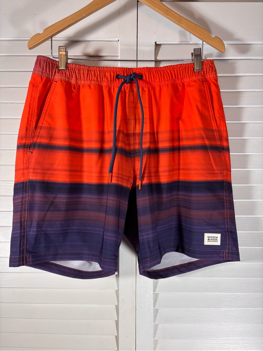 Scotch & Soda Swim Trunks Orange Stripe Size Medium - Picture 1 of 8